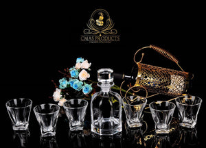 Crystal Glass Frosted Neck and Stopper Decanter with 6 tumblers - Decanters Worth Money