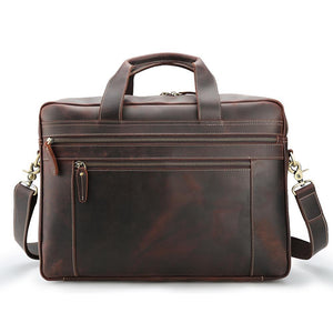 Exquisite Large Capacity Genuine Crazy Horse Leather Travel Laptop Briefcase - Genuine Leather