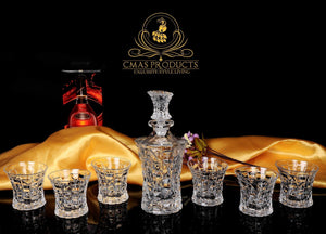 Wine/Whiskey Ice Cube Pattern Crystal Clear Decanter Set with 6 x Tumblers - Decanters Worth Money