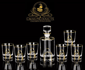 Wine/Whisky Crystal Glass Beautiful Gold Line Decanter Set with 6 x Tumblers - Decanters Worth Money