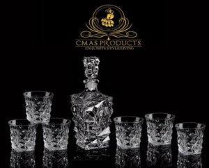 Wine/Whisky Unique Design Crystal Glass Decanter Set with 6 x Tumblers - Decanters Worth Money